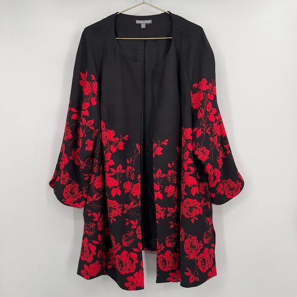 Jessica London Plus Women’s Black/Red Floral Open Front Longline Jacket  28W - Picture 1 of 12